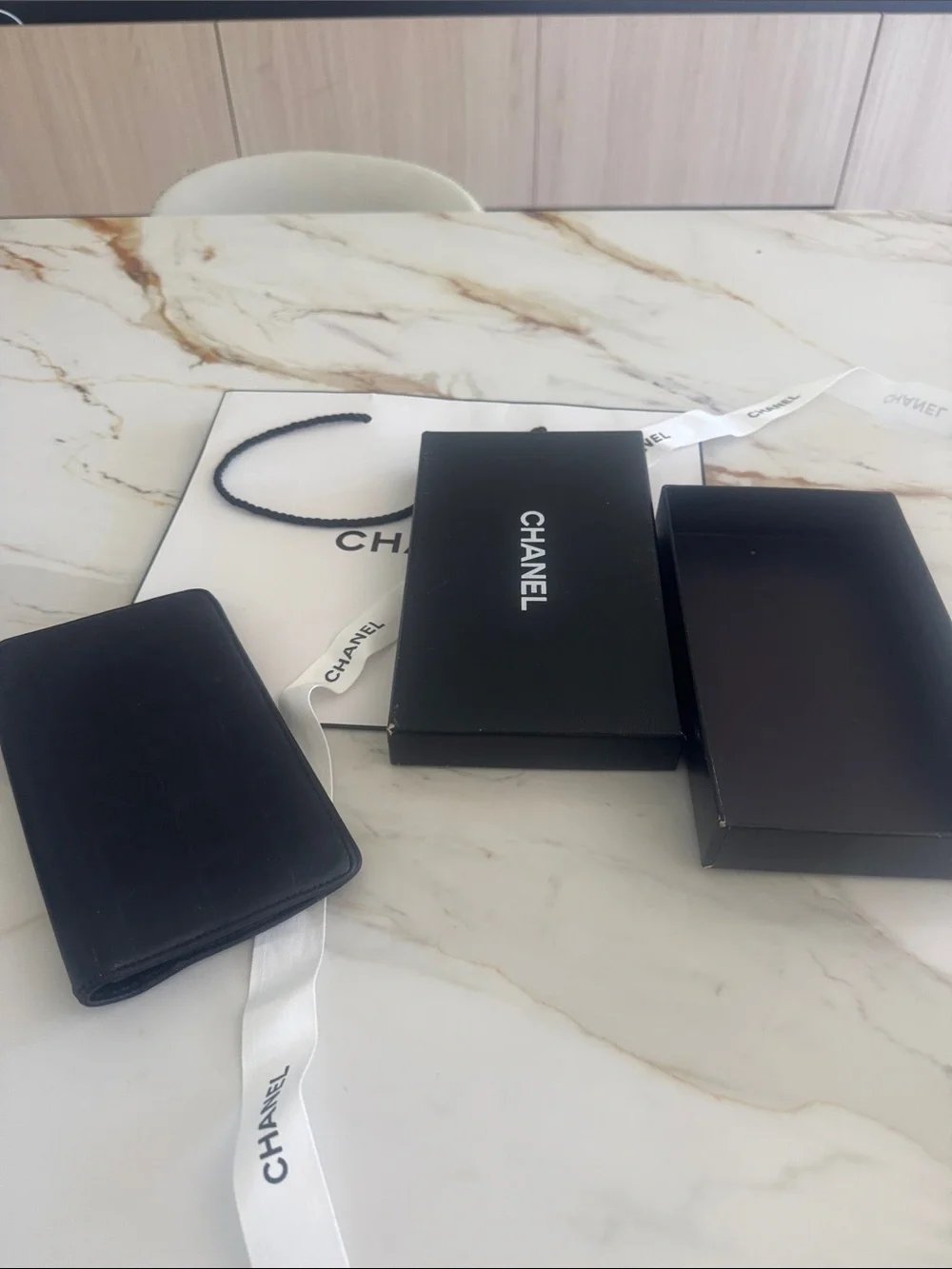 CHANEL Black Leather Bifold Wallet with Flap Pocket